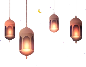 Hanging Lanterns Nighttime Scene PNG Image