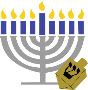 Hanukkah Menorahand Dreidel Graphic PNG