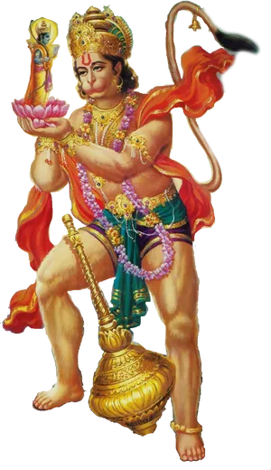 Hanuman Holding Lotusand Mace PNG Image