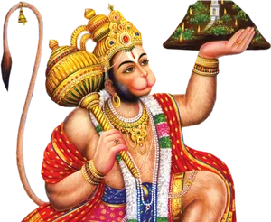 Hanuman Holding Mountain Illustration PNG Image