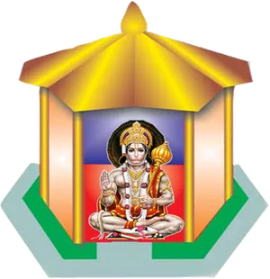 Hanuman Seatedin Temple Graphic PNG Image