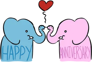 Happy Anniversary Elephants Love Heart Balloon PNG Image