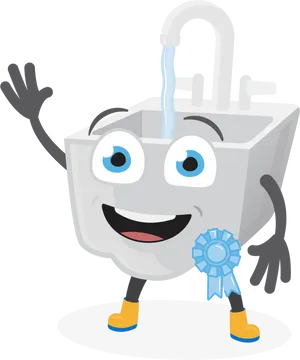 Happy Anthropomorphic Sink Character PNG Image