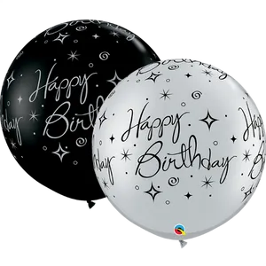 Happy Birthday Balloons Blackand White PNG Image