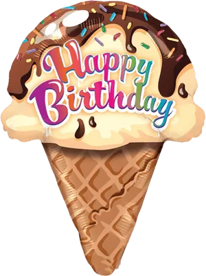 Happy Birthday Ice Cream Cone Clipart PNG Image