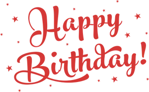 Happy Birthday Red Script Stars Black Background PNG Image