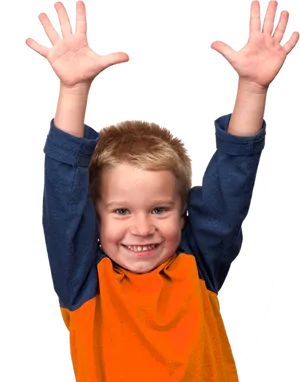 Happy Boy Raising Hands PNG
