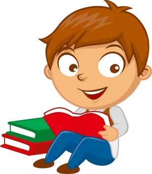 Happy Boy Reading Book PNG Image