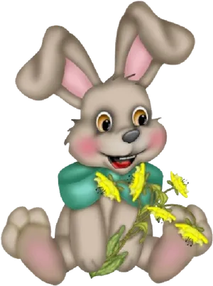 Happy Bunnywith Yellow Flowers PNG Image