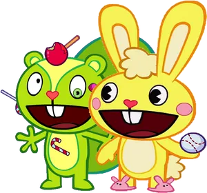 Happy Cartoon Bearand Bunny Friends PNG Image