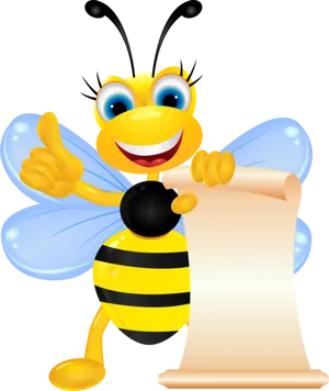 Happy Cartoon Bee Holding Blank Sign PNG Image