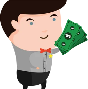 Happy Cartoon Man Holding Money PNG Image