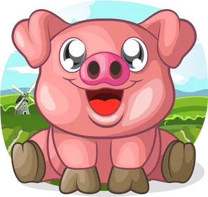 Happy Cartoon Piglet Farm Background PNG Image