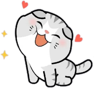 Happy Cat Sticker Love Hearts PNG Image