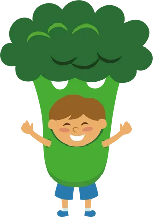 Happy Child Broccoli Costume PNG Image