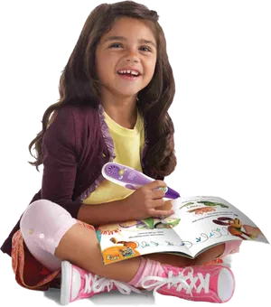 Happy Child Reading Book PNG Image