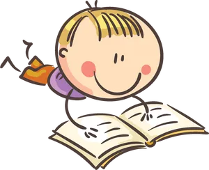 Happy Child Reading Cartoon PNG Image