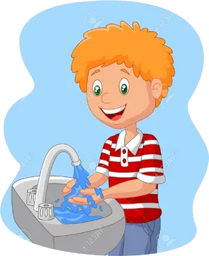 Happy Child Washing Hands Cartoon PNG Image