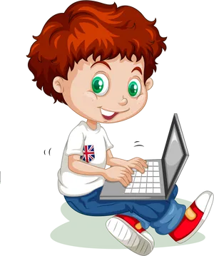 Happy Child With Laptop PNG Image