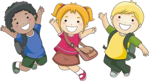 Happy Children Jumping Illustration PNG Image