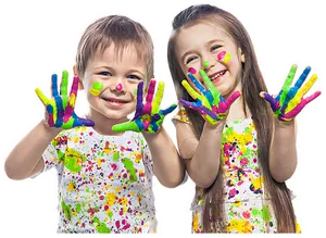 Happy Children Playing With Paint PNG Image