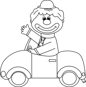 Happy Clown Driving Car Line Art PNG Image