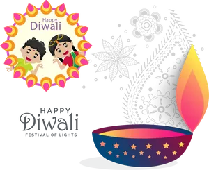 Happy Diwali Celebration Illustration PNG Image