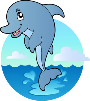 Happy Dolphin Cartoon Underwater Scene PNG