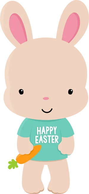 Happy Easter Bunny Cartoon Holding Carrot PNG Image