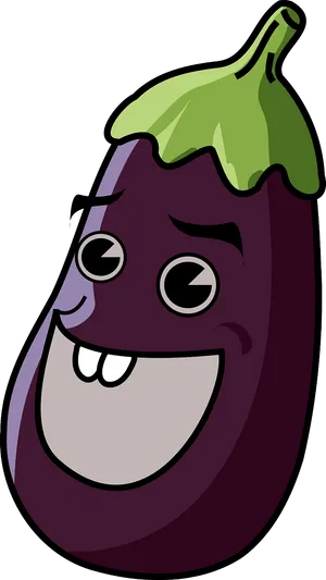 Happy Eggplant Cartoon Character PNG