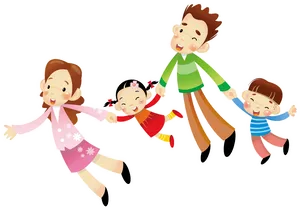 Happy Family Cartoon Skipping PNG Image