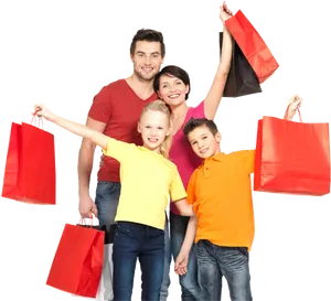 Happy Family Enjoying Shopping Together PNG Image