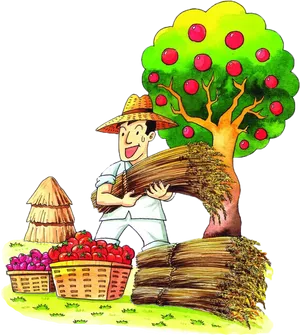 Happy Farmer Harvesting Apples PNG Image