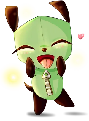 Happy Green Robot Cartoon PNG Image