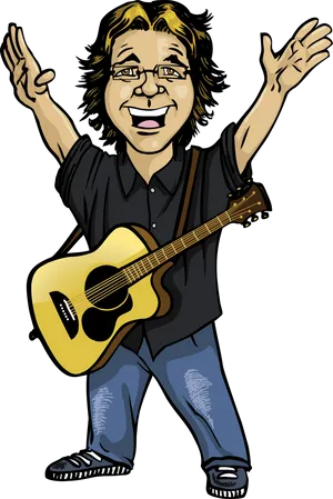 Happy Guitarist Cartoon Illustration PNG Image