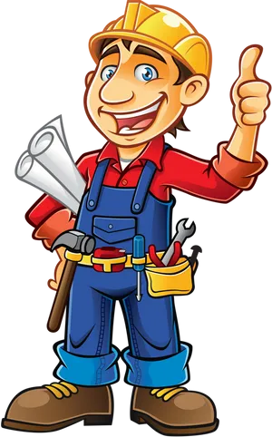 Happy Handyman Cartoon Character PNG Image