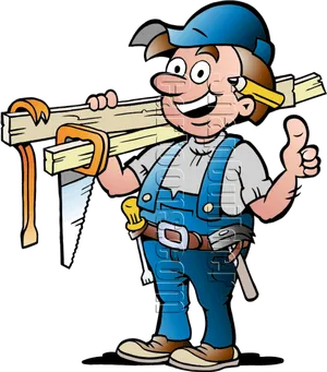 Happy Handyman Cartoon Character PNG Image