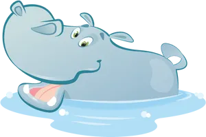 Happy Hippo Cartoon Bathing PNG Image