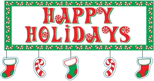 Happy Holidays Candy Cane Banner PNG Image