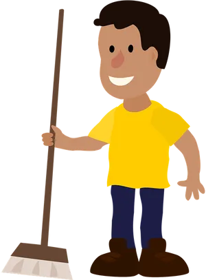 Happy Janitor With Broom Vector Illustration PNG Image