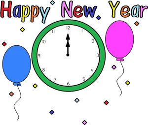 Happy New Year Celebration Clock PNG Image