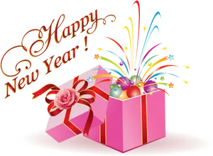 Happy New Year Celebration Gift Box PNG Image