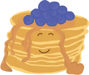 Happy Pancake With Blueberriesand Syrup PNG Image