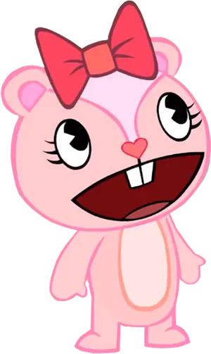 Happy Pink Cartoon Bear With Bow PNG Image