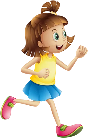 Happy Running Girl Cartoon PNG Image