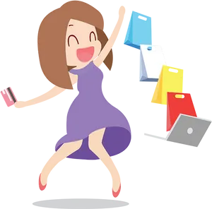 Happy Shopper Cartoon Joy PNG Image
