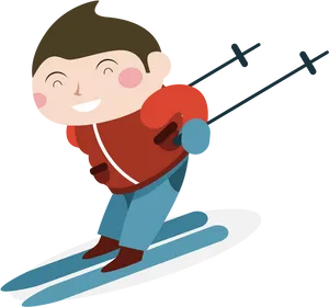 Happy Skier Cartoon Clipart PNG Image