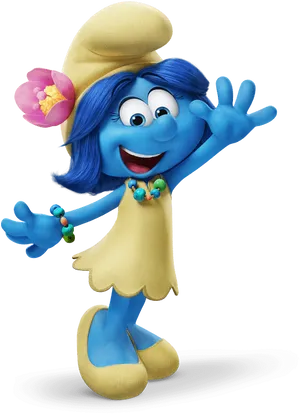 Happy Smurfette Greeting PNG Image