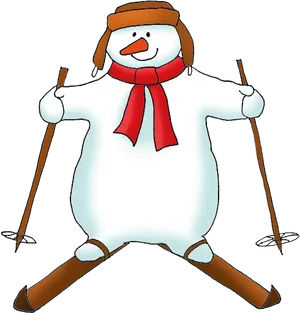 Happy Snowman Skiing Clipart PNG Image