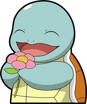 Happy Squirtle With Flower.png PNG Image